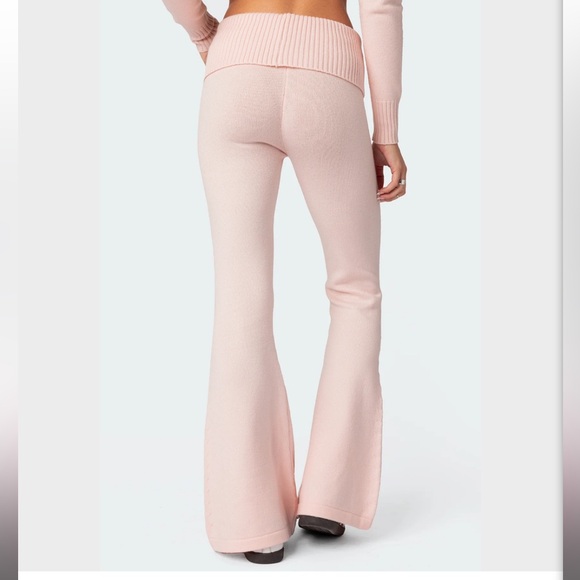 💕Edikted Desiree Knitted Hooded Cardigan & Low Rise Fold Over Pants Pink Set💕 - Picture 4 of 12